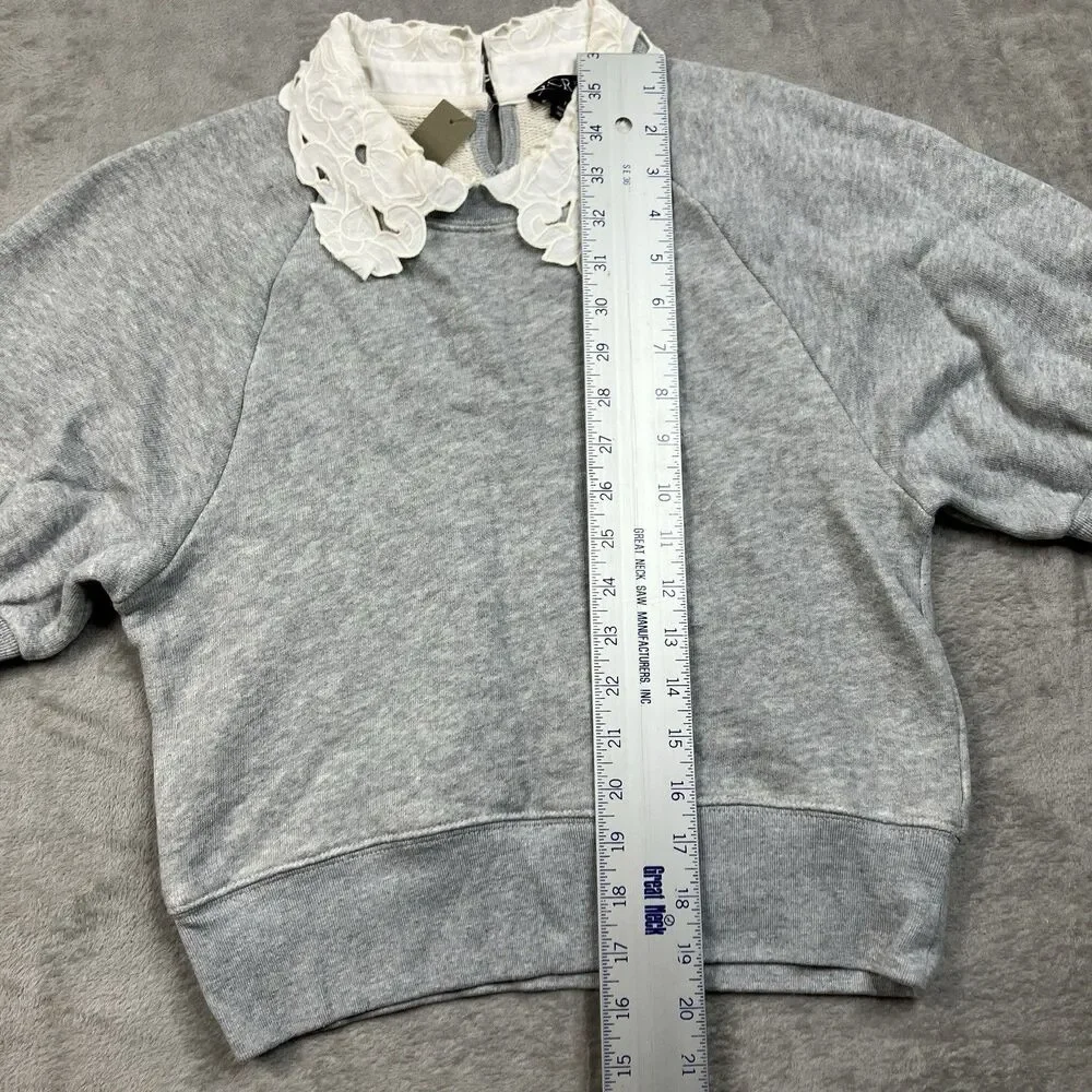 J Crew Eyelet Collar Sweatshirt Womens XS Gray Heritage Terry Puff Sleeve CS610